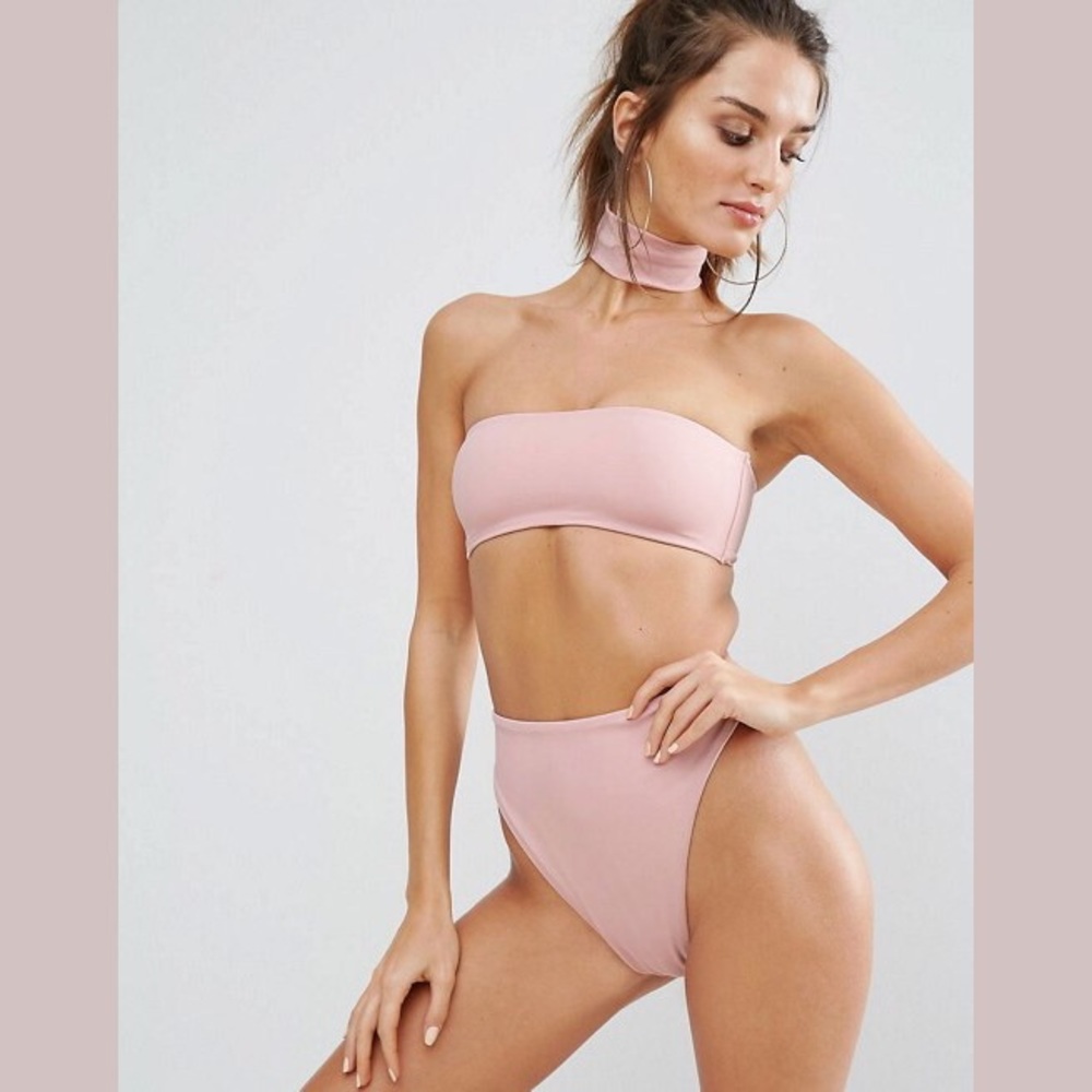 Missguided pink high waist bandeau bikini M